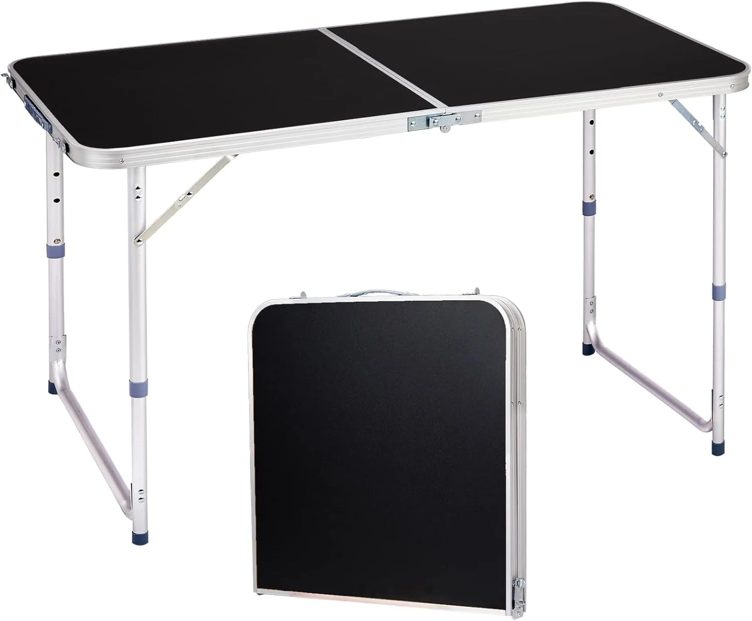 4.0 Ft Folding Portable Camping Table with Three Adjustable Heights, RV Tables for Inside a Camper, Outdoor, BBQ, Dining, Picnic, Cooking, Beach, Garden, Black