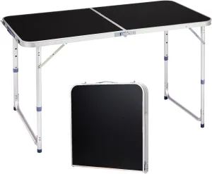 4.0 Ft Folding Portable Camping Table with Three Adjustable Heights, RV Tables for Inside a Camper, Outdoor, BBQ, Dining, Picnic, Cooking, Beach, Garden, Black