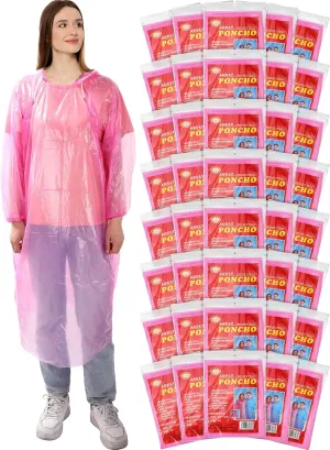 40 Pack Disposable Rain Ponchos for Adults Disposable Ponchos Pack with Drawstring Hood Elastic Sleeves Raincoat for Camping