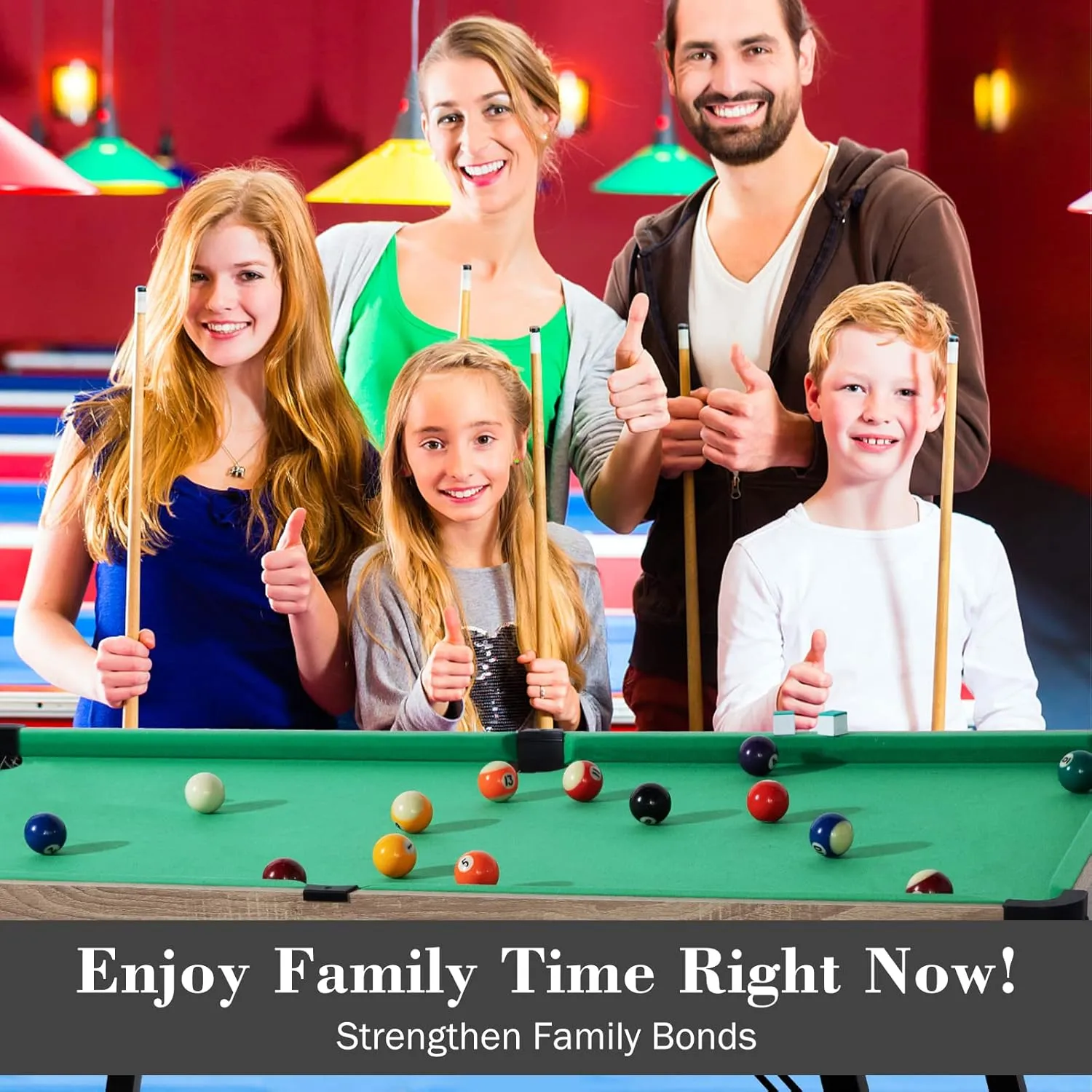 4.5ft Folding Pool Game Table, Portable Pool Billiard Table for Kids Adults with 2 Cue Sticks, 16 Balls, Triangle, Chalk, Indoor Billiards Table Set for Family Game Room