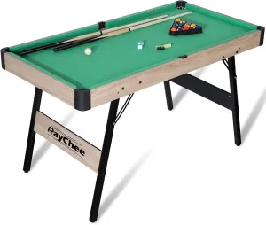 4.5ft Folding Pool Game Table, Portable Pool Billiard Table for Kids Adults with 2 Cue Sticks, 16 Balls, Triangle, Chalk, Indoor Billiards Table Set for Family Game Room