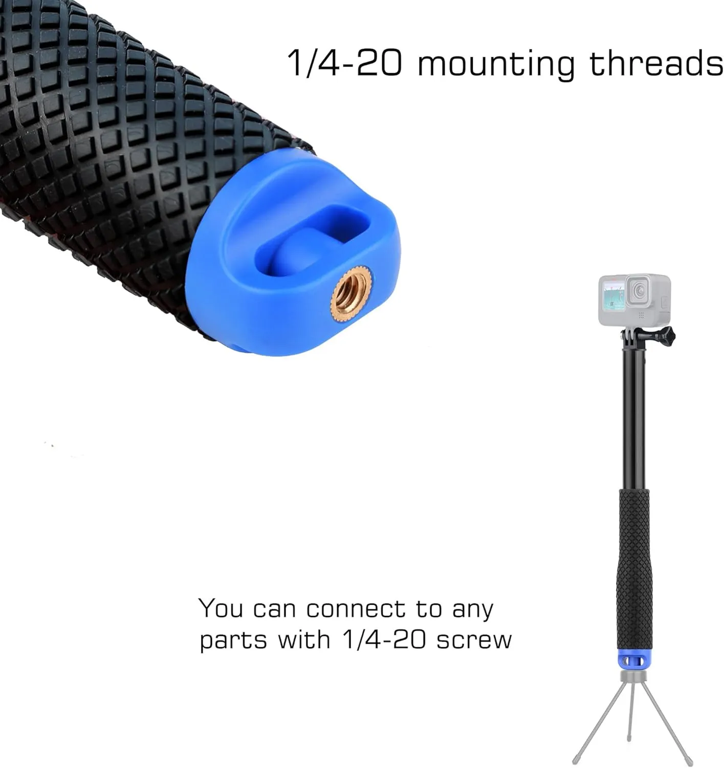 46''Alumium Waterproof Selfie Stick with 1/4 Thread Hole Underwater Pole Handle Grip Monopod for Gopro Hero 13 12 11 Max Insta360 AKASO DJI OSMO Action Cameras Accessories