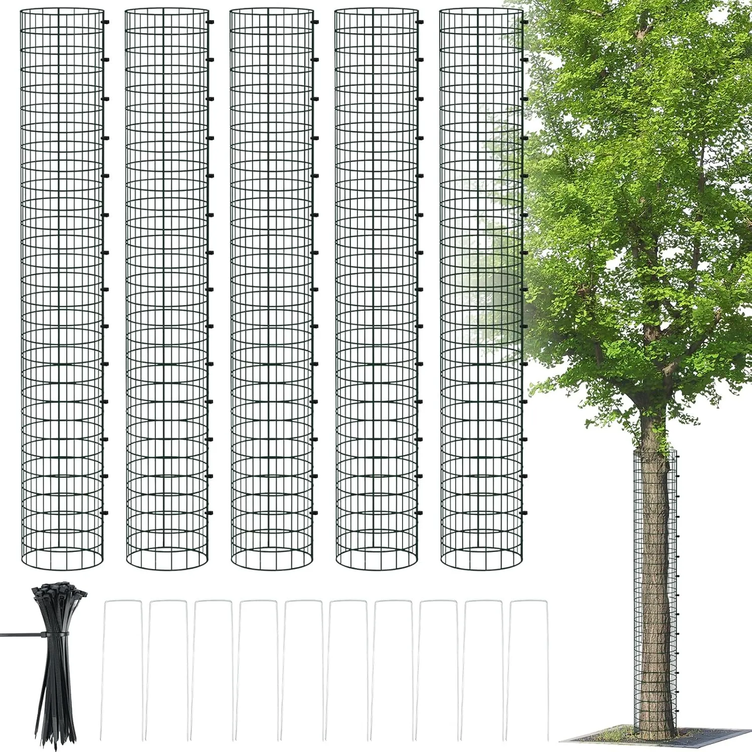 47 Inch Metal Tree Trunk Protector, 5 Pack Mesh Tree Guards Trunk Protector with Metal Stakes & Zip Ties, Tree Bark Protector for Protecting Bark & Saplings from Deer Animals Mowers Trimmers