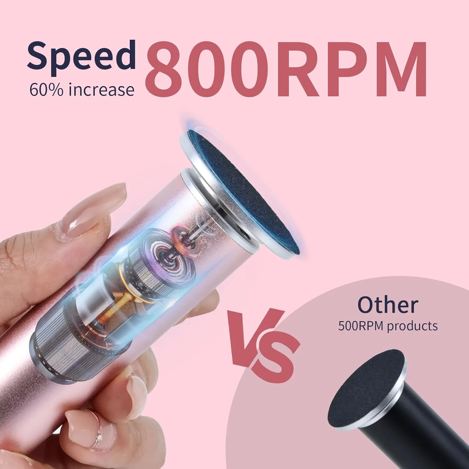 4.8IN Longer Electric Foot Callus Remover with 80pcs Sandpaper Discs, Professional Aluminum Callus Remover for Feet, Stepless Speed Control Pedicure Tools for Dead Skin