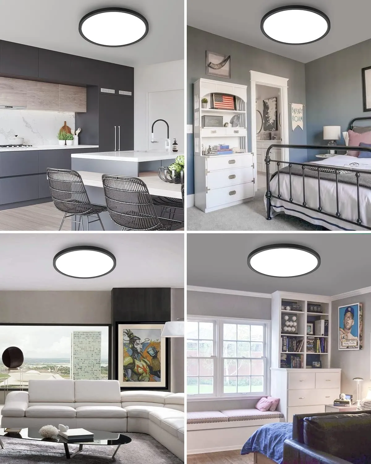 4PACK Flush Mount LED Ceiling Light Fixture Black, 12Inch 28Watt, Dimmable & 3000K-4500K-6000K 3 Color Selectable Ceiling Lamp 3200LM Low Profile Ceiling Light for Kitchen Bedroom Hallway Porch