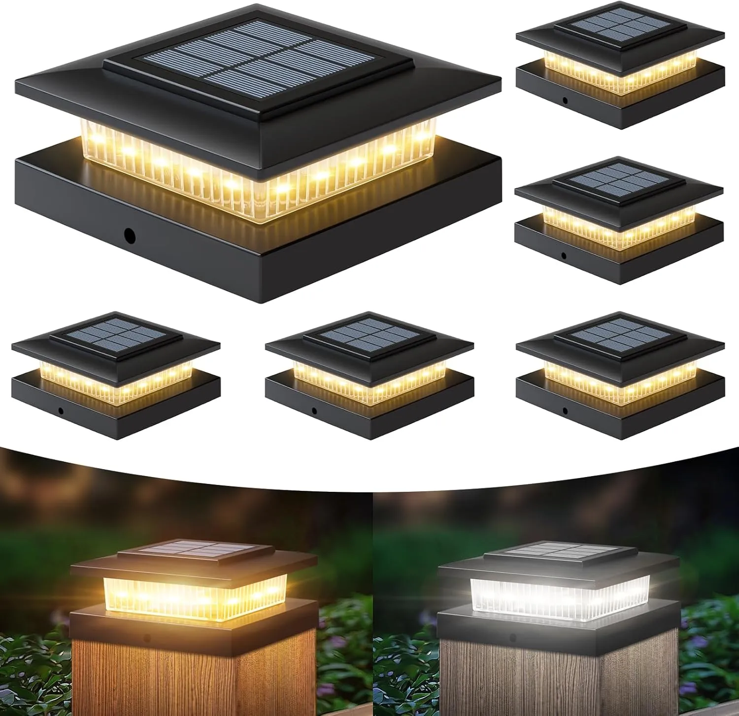 4x4 Post Solar Lights Outdoor: 6 Pack 2 Lighting Modes Fence Deck Cap Lights - Waterproof Solar Powered for Wooden Vinyl Lamp Post Warm White and Cool White - Garden Decor Gifts for Women Mom 2025