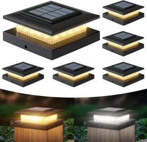 4x4 Post Solar Lights Outdoor: 6 Pack 2 Lighting Modes Fence Deck Cap Lights - Waterproof Solar Powered for Wooden Vinyl Lamp Post Warm White and Cool White - Garden Decor Gifts for Women Mom 2025