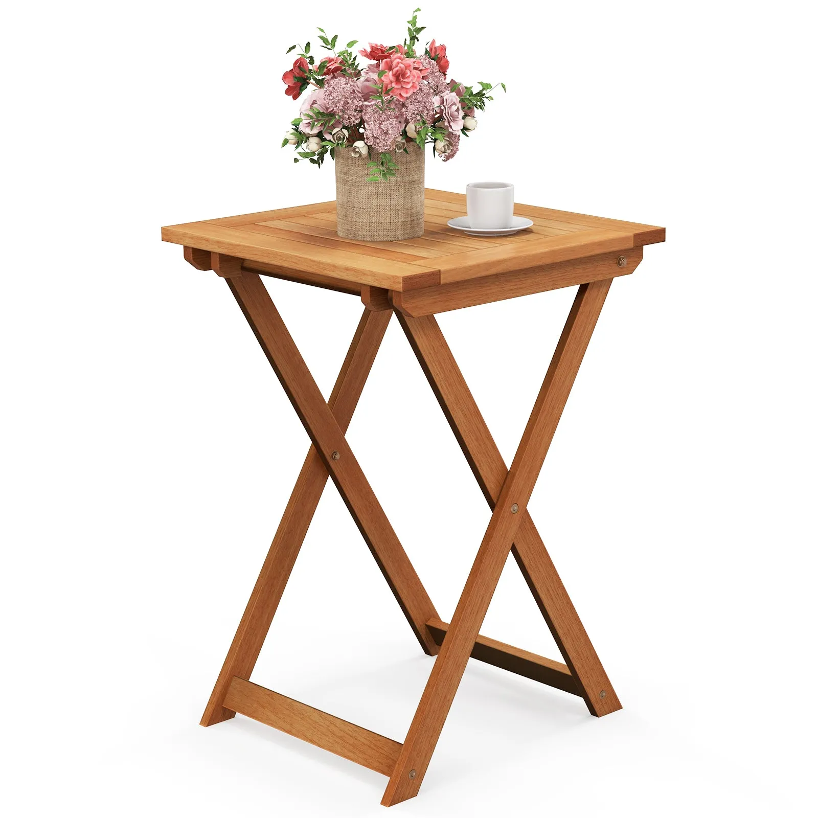 50cm Folding Table Outdoor Bistro Table with Slatted Tabletop