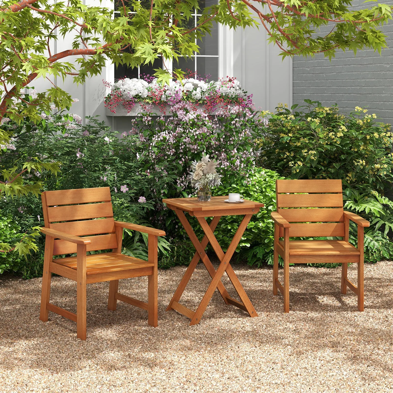 50cm Folding Table Outdoor Bistro Table with Slatted Tabletop