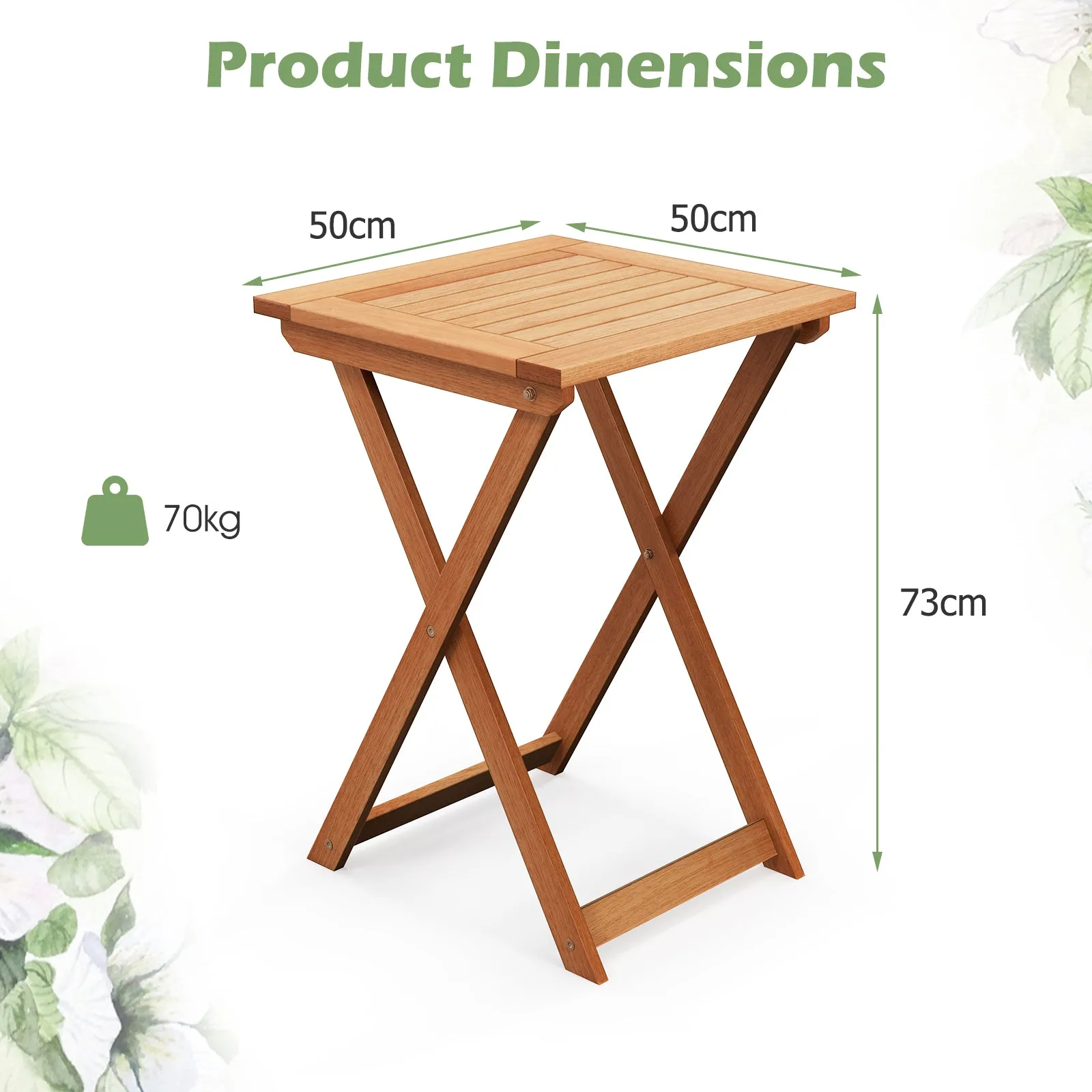 50cm Folding Table Outdoor Bistro Table with Slatted Tabletop