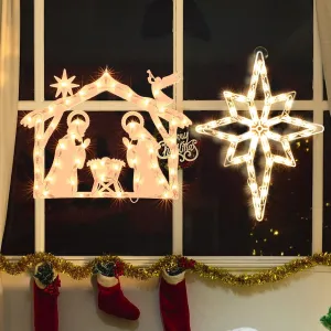 50L19'' 2 Pack Christmas Window Silhouette Lights Decorations, Window Lighted Nativity and Bethlehem Star for Home Indoor Wall, Patio Lawn