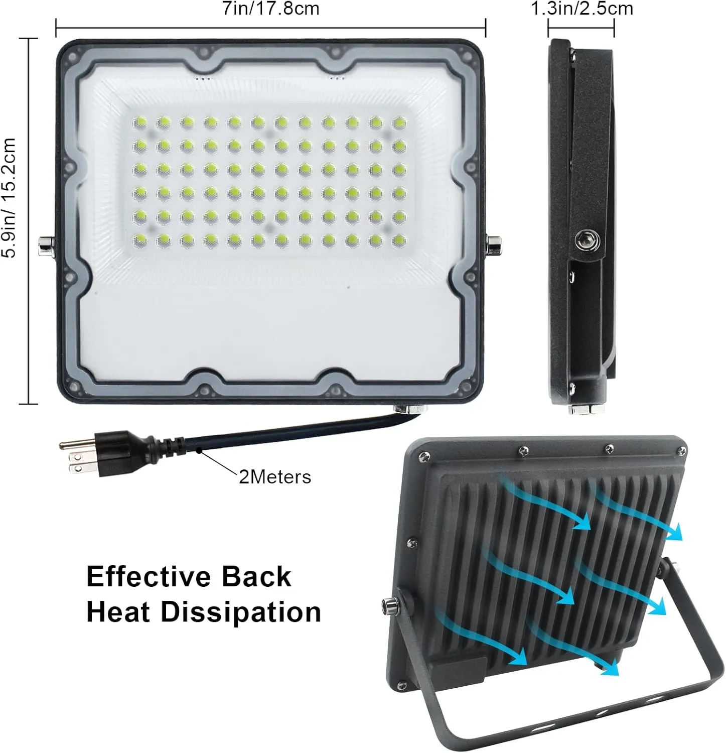 50W Outdoor Flood Light, LED Security Lights Wall Fixtures 6500K 5000LM Illumination, IP66 Waterproof Outdoor White Lighting Projects for Play Ground, Parking Lot, Pathway, Yard (2 Pack)