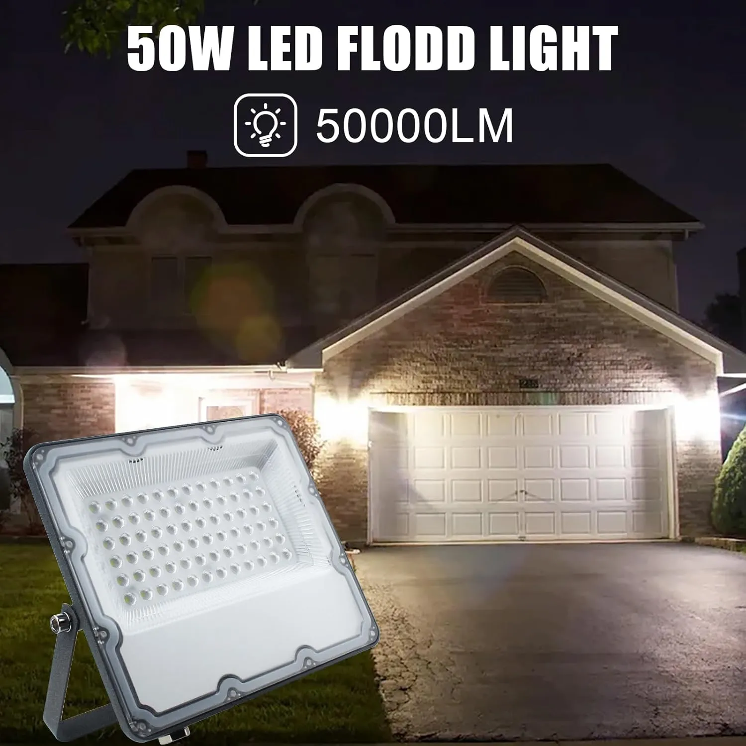 50W Outdoor Flood Light, LED Security Lights Wall Fixtures 6500K 5000LM Illumination, IP66 Waterproof Outdoor White Lighting Projects for Play Ground, Parking Lot, Pathway, Yard (2 Pack)