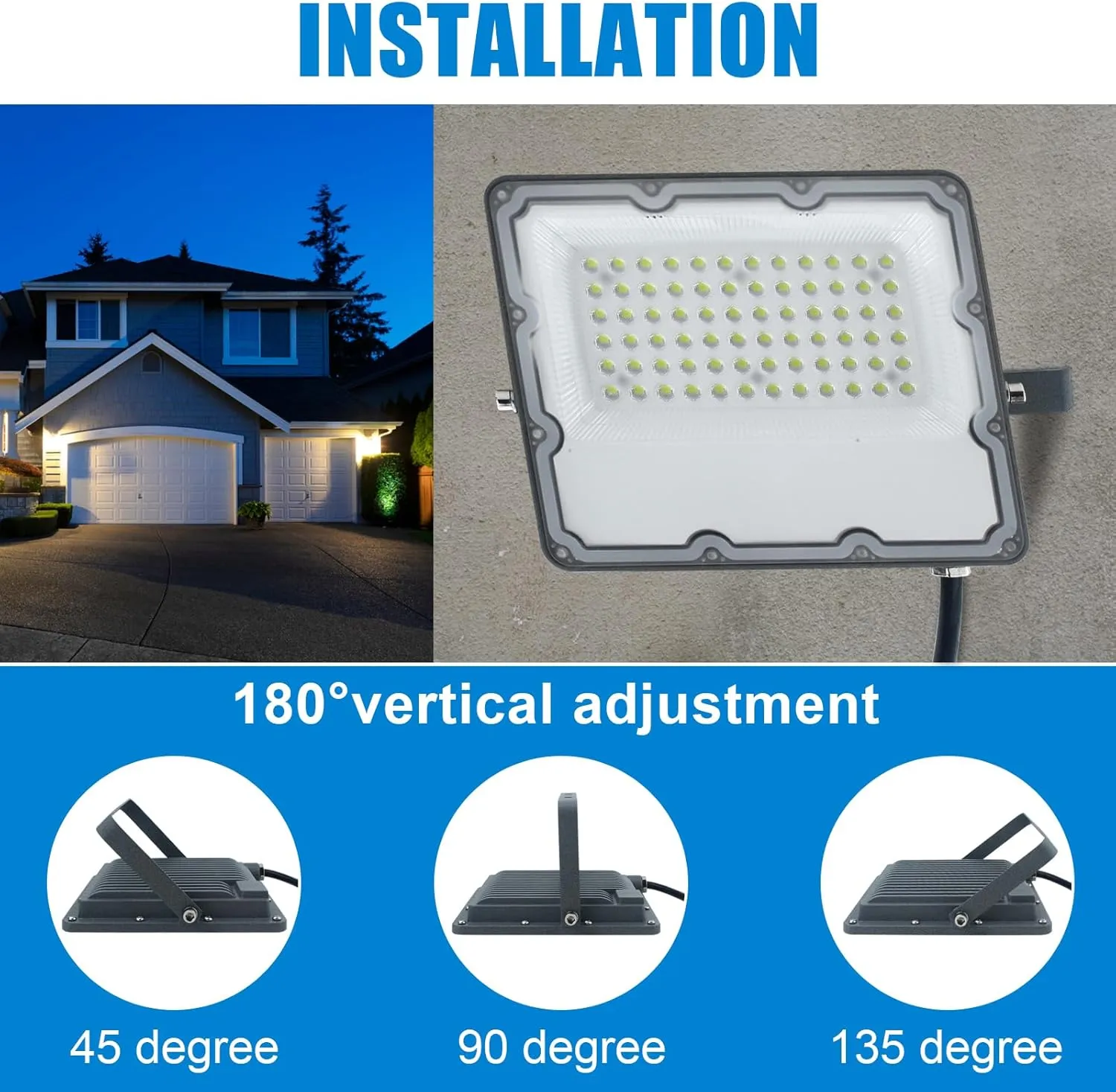 50W Outdoor Flood Light, LED Security Lights Wall Fixtures 6500K 5000LM Illumination, IP66 Waterproof Outdoor White Lighting Projects for Play Ground, Parking Lot, Pathway, Yard (2 Pack)