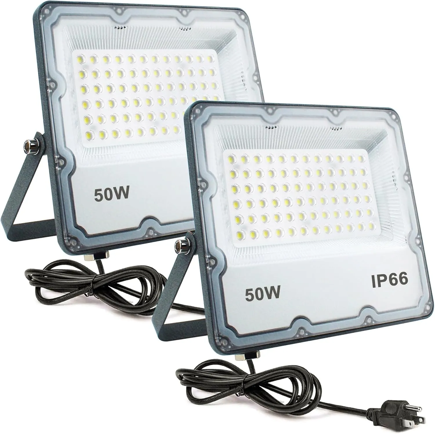 50W Outdoor Flood Light, LED Security Lights Wall Fixtures 6500K 5000LM Illumination, IP66 Waterproof Outdoor White Lighting Projects for Play Ground, Parking Lot, Pathway, Yard (2 Pack)