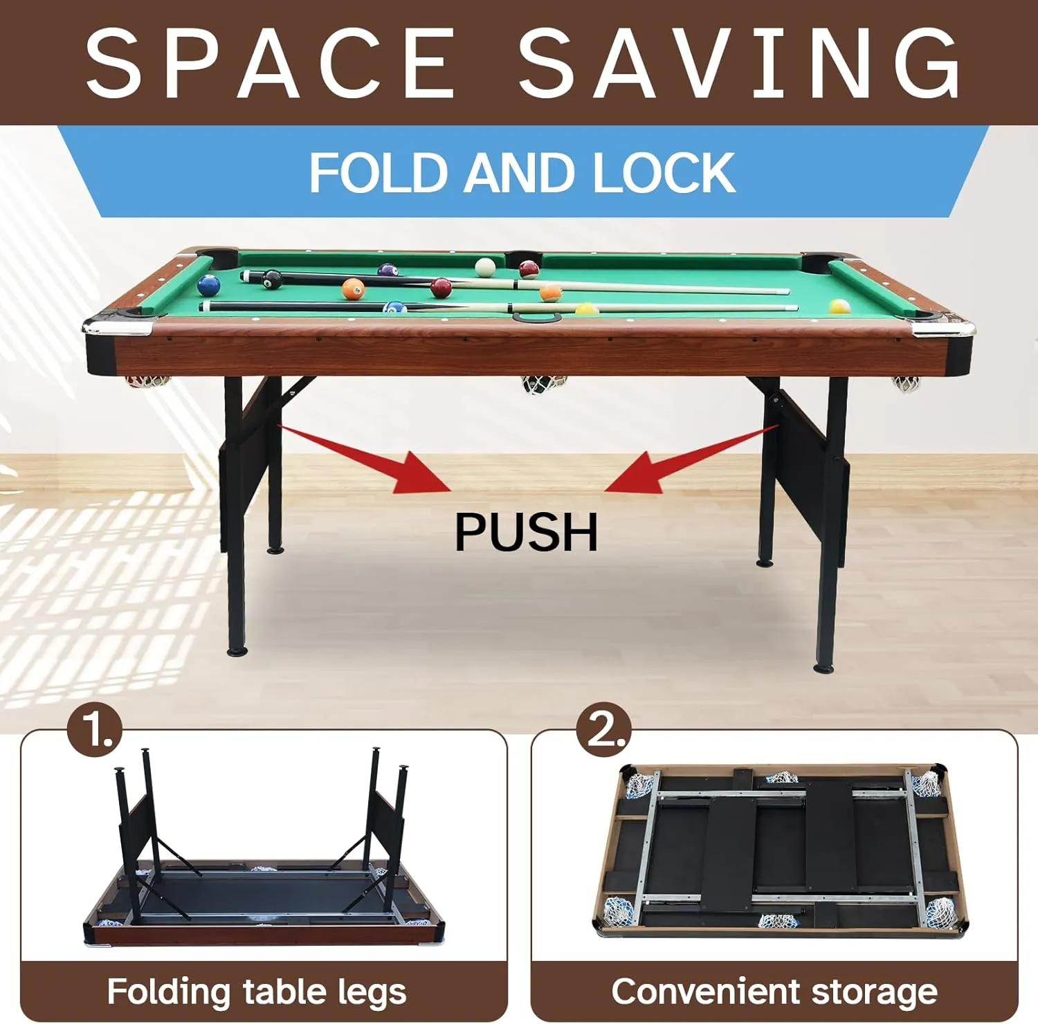5.5 ft Foldable Billiard Table - Space-Saving Indoor/Outdoor Pool Table with Complete Set of Accessories for Kids & Adults