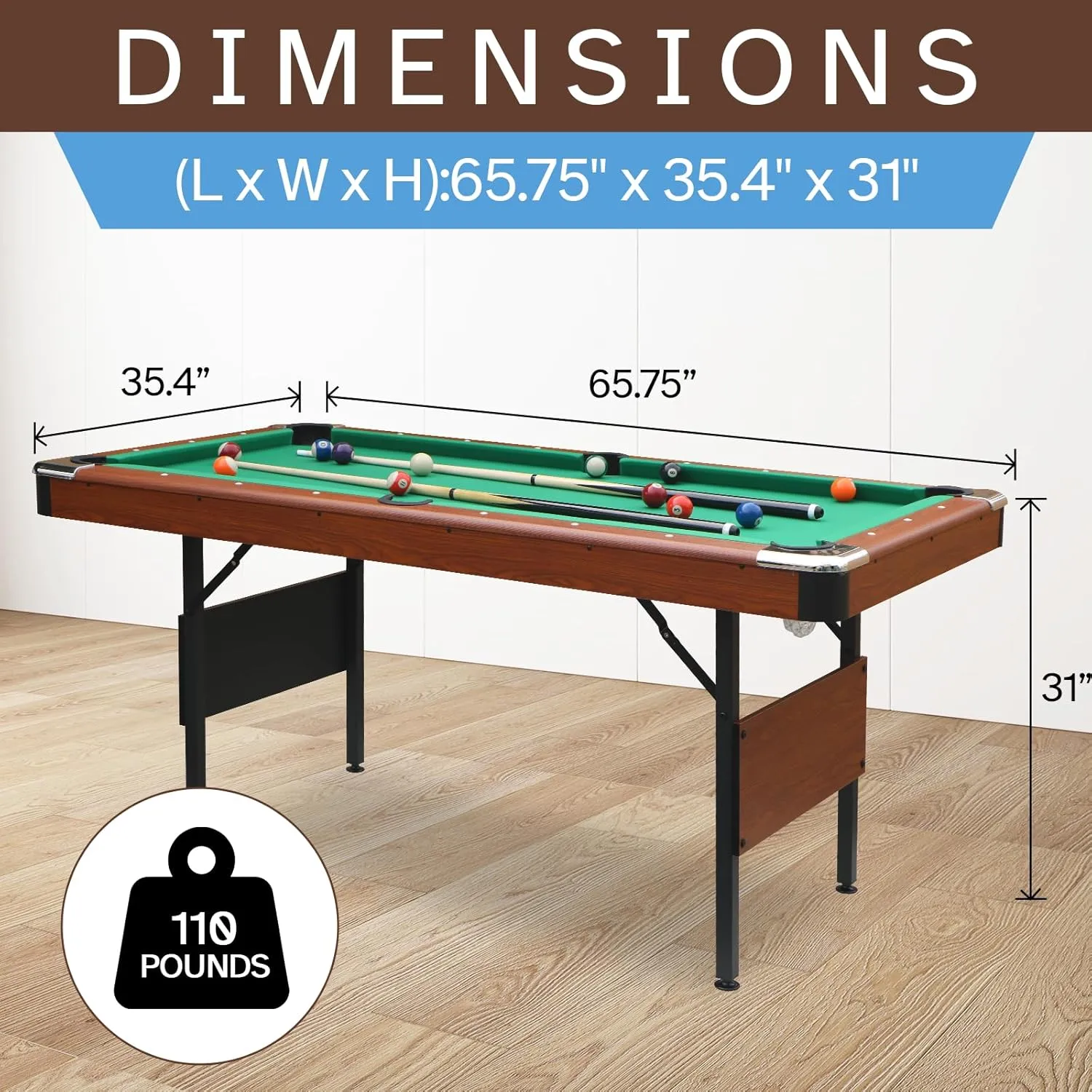 5.5 ft Foldable Billiard Table - Space-Saving Indoor/Outdoor Pool Table with Complete Set of Accessories for Kids & Adults