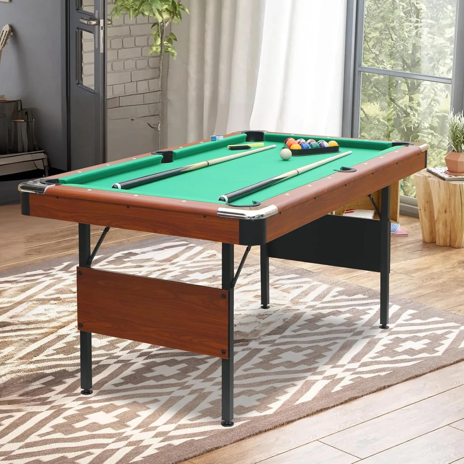 5.5 ft Foldable Billiard Table - Space-Saving Indoor/Outdoor Pool Table with Complete Set of Accessories for Kids & Adults