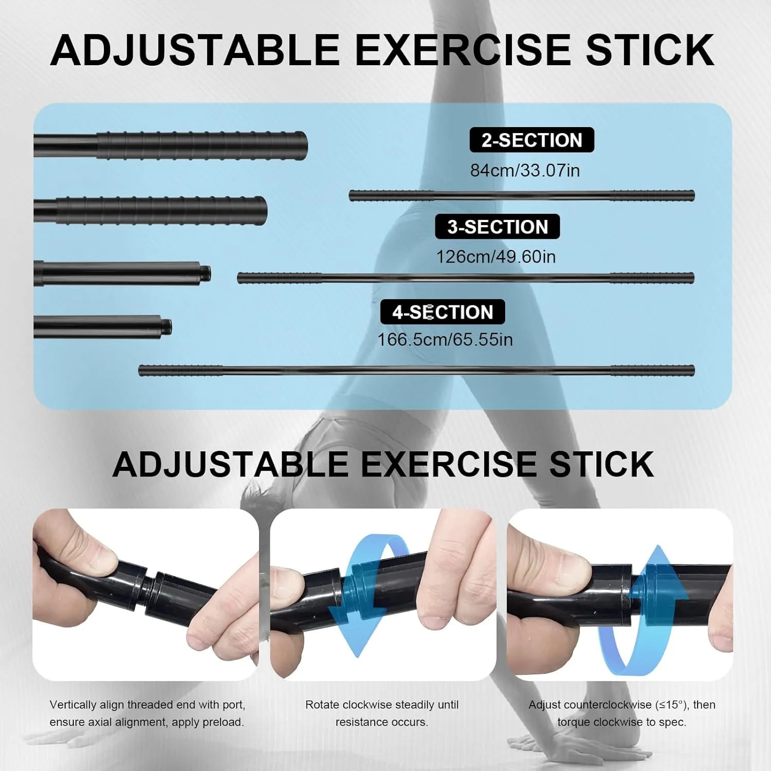 5ft Yoga Stick, Steel Stretching Stick for Mobility, Flexibility and Balance, Versatile Exercise Stick with Rubber Handles for Office, Home or Fitness