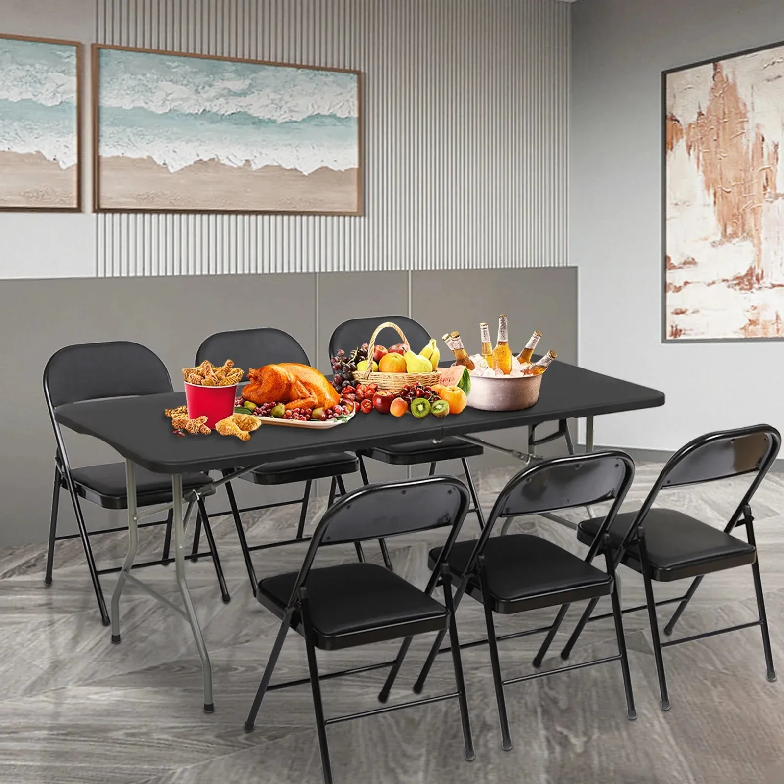 6 Ft Plastic Folding Table Portable Fold-In-Half Table for Indoor Outdoor, Black