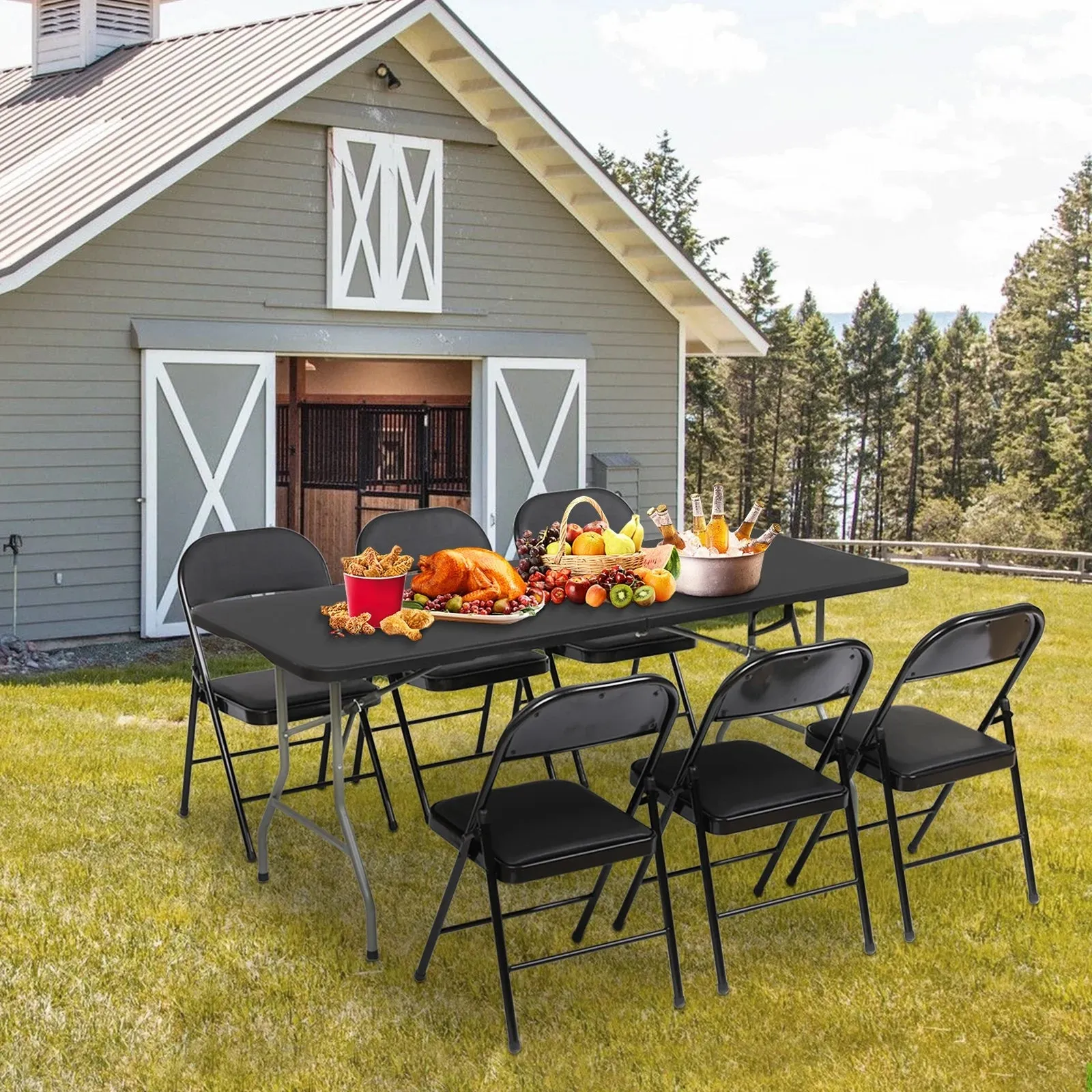 6 Ft Plastic Folding Table Portable Fold-In-Half Table for Indoor Outdoor, Black