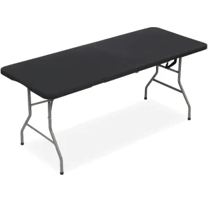 6 Ft Plastic Folding Table Portable Fold-In-Half Table for Indoor Outdoor, Black
