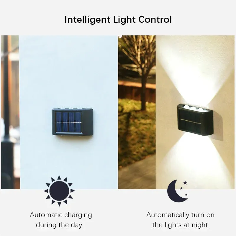 6 LED Solar Wall Lamp - Outdoor Waterproof Up and Down Light for Atmosphere Decoration
