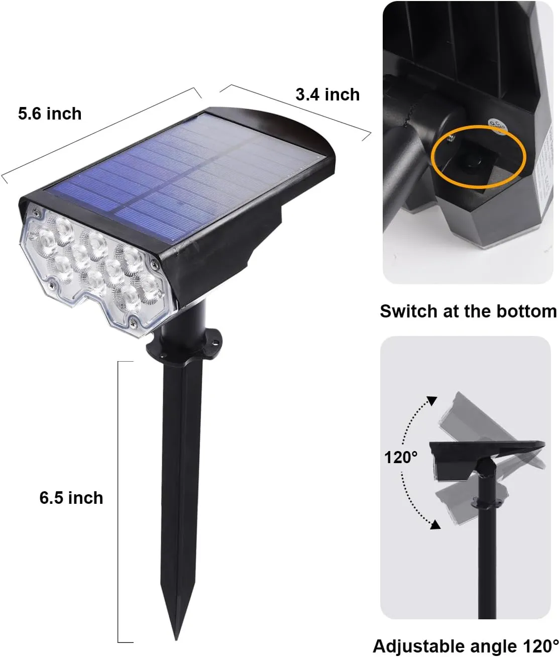 6 Pack Solar Powered Outdoor Spot Lights Outside Waterproof 20 LEDs Landscape Spotlights Dusk to Dawn for House Yard Tree, Plants, Walls, Path, Garden, Statues, Superior Accent Lamp Cool White