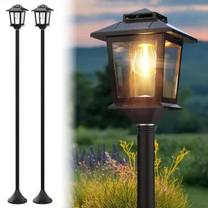64" Solar Outdoor Light Waterproof 2 Pack, Aluminum Glass Solar Lamp Post Light with Auto On/Off 3000K Warm White, Outdoor Floor Lamp for Garden, Backyard, Patio, Driveway Decor