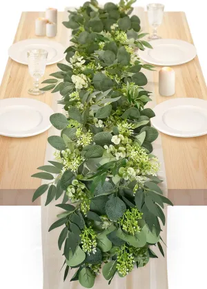 6Ft Eucalyptus Garland, Upgrade Bushy Artificial lvy Greenery Vines with Flower Gypsophila Willow Leaves for Home Wedding Party Table Runner Centerpiece Decor