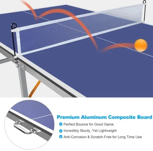 6ft Mid-Size Foldable Portable Ping Pong Table/Table Tennis Table Set For Indoor-Outdoor Games With Net, 2 Table Tennis Paddles And 3 Balls