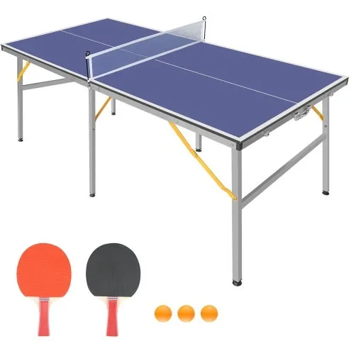 6ft Mid-Size Foldable Portable Ping Pong Table/Table Tennis Table Set For Indoor-Outdoor Games With Net, 2 Table Tennis Paddles And 3 Balls