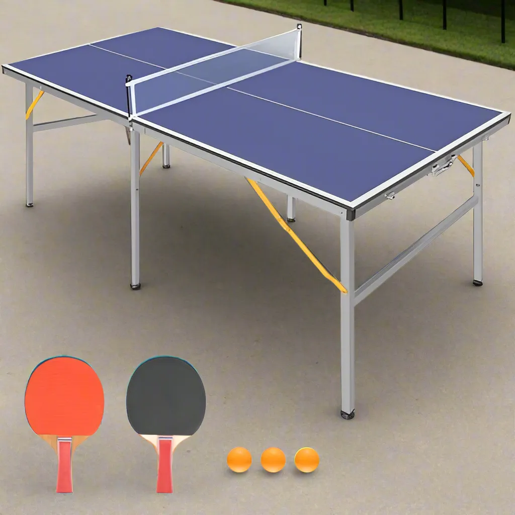 6ft Mid-Size Foldable Portable Ping Pong Table/Table Tennis Table Set For Indoor-Outdoor Games With Net, 2 Table Tennis Paddles And 3 Balls