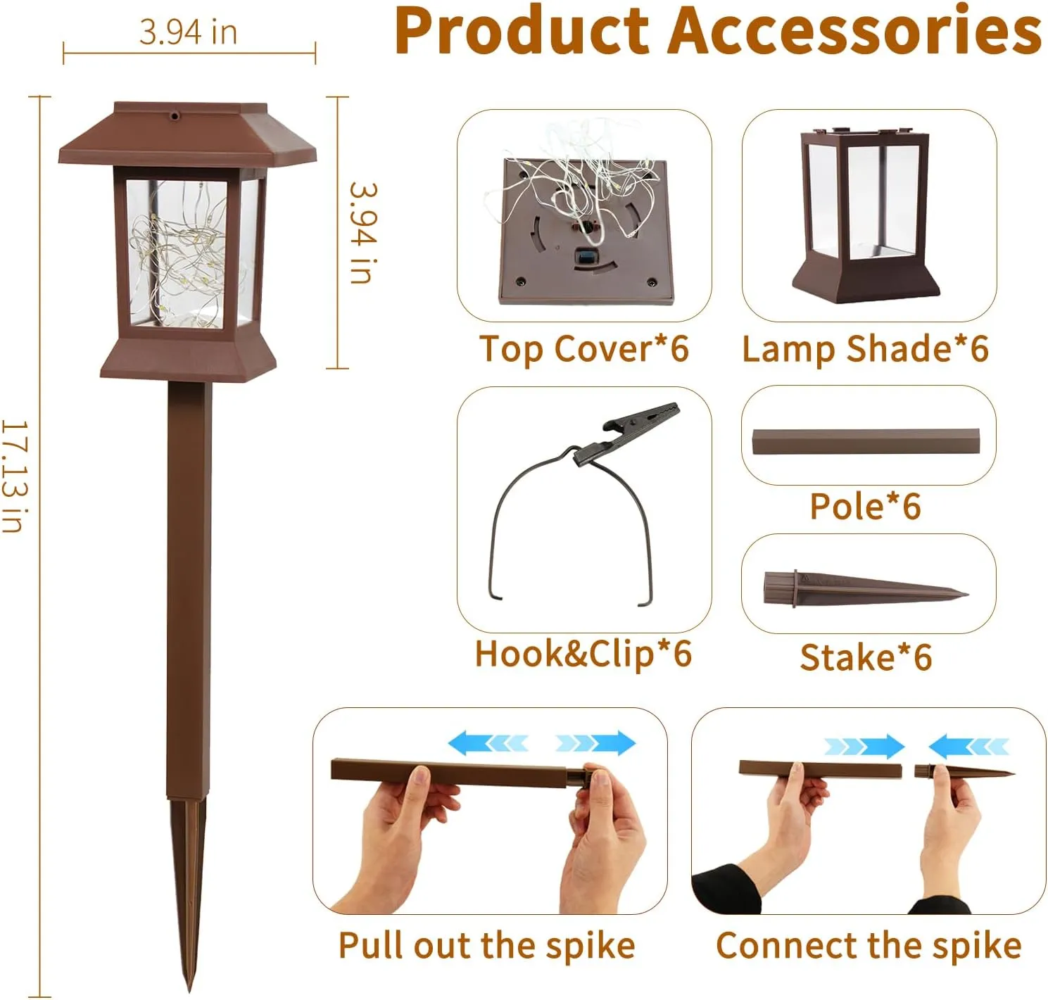 6Pack Solar Pathway Lights Outdoor Waterproof IP65, Solar Lights Outdoor with Hook, Upgraded 1000mAH Battery, Up to 12Hrs, Auto On/Off, Garden Decor for Yard, Driveway, Walkway (LED)