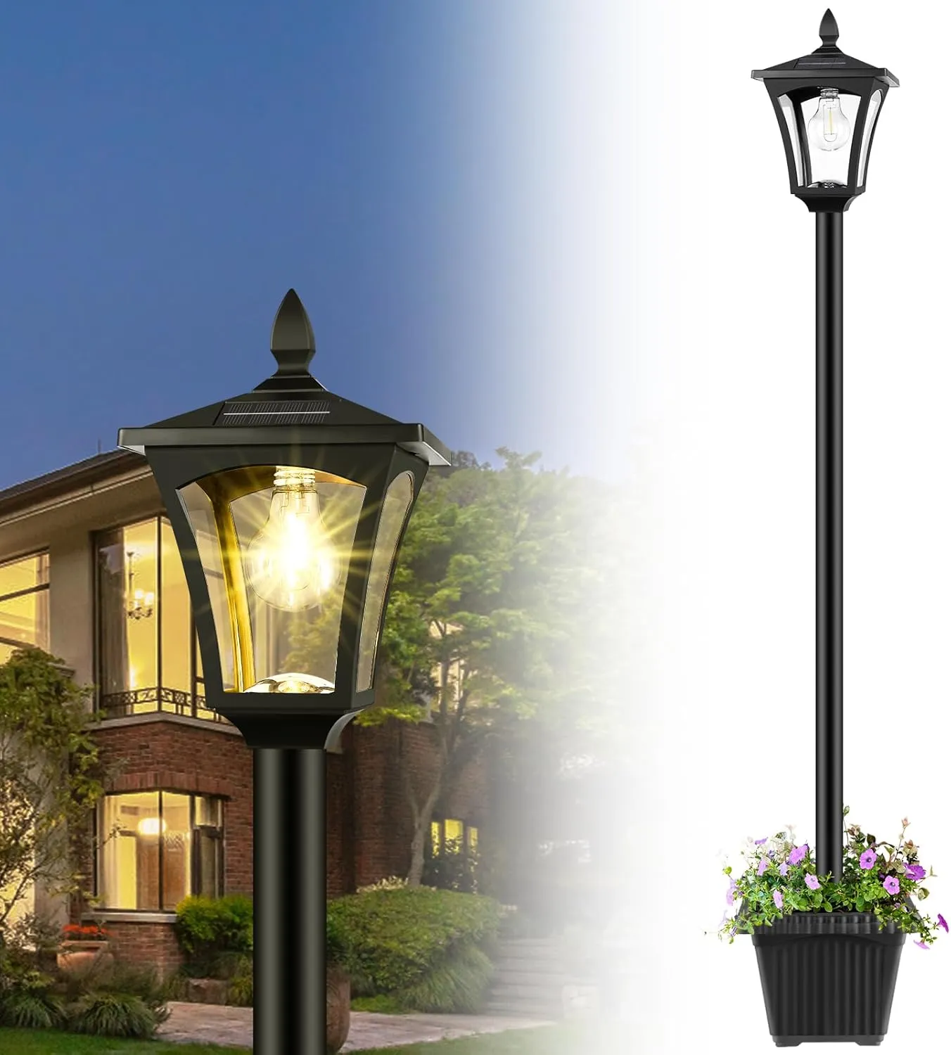 72" Solar Outdoor Light with Planter,Waterproof Solar Post Lamp Ligts, Garden Lights for Backyard, Pathway, Patio,Lawn, Driveway Decor