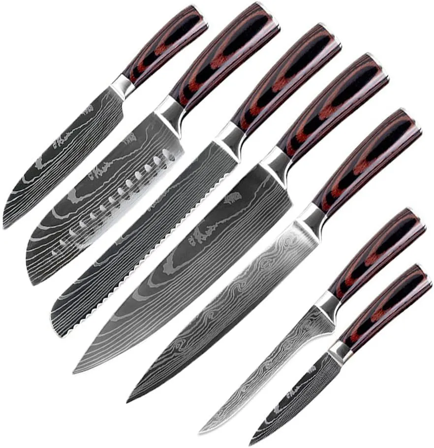7PCS Kitchen Knife Set, Professional Japanese Chef Knives with High Carbon Stainless Steel Ultra, Sharp Aikido Knife Set for Cooking Meat, Fruits, Vegetables.