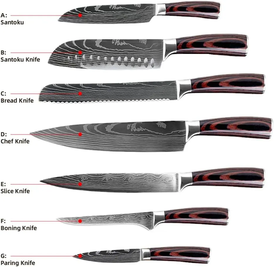 7PCS Kitchen Knife Set, Professional Japanese Chef Knives with High Carbon Stainless Steel Ultra, Sharp Aikido Knife Set for Cooking Meat, Fruits, Vegetables.