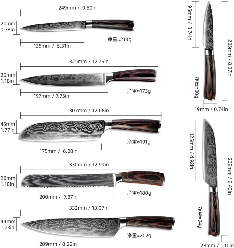 7PCS Kitchen Knife Set, Professional Japanese Chef Knives with High Carbon Stainless Steel Ultra, Sharp Aikido Knife Set for Cooking Meat, Fruits, Vegetables.