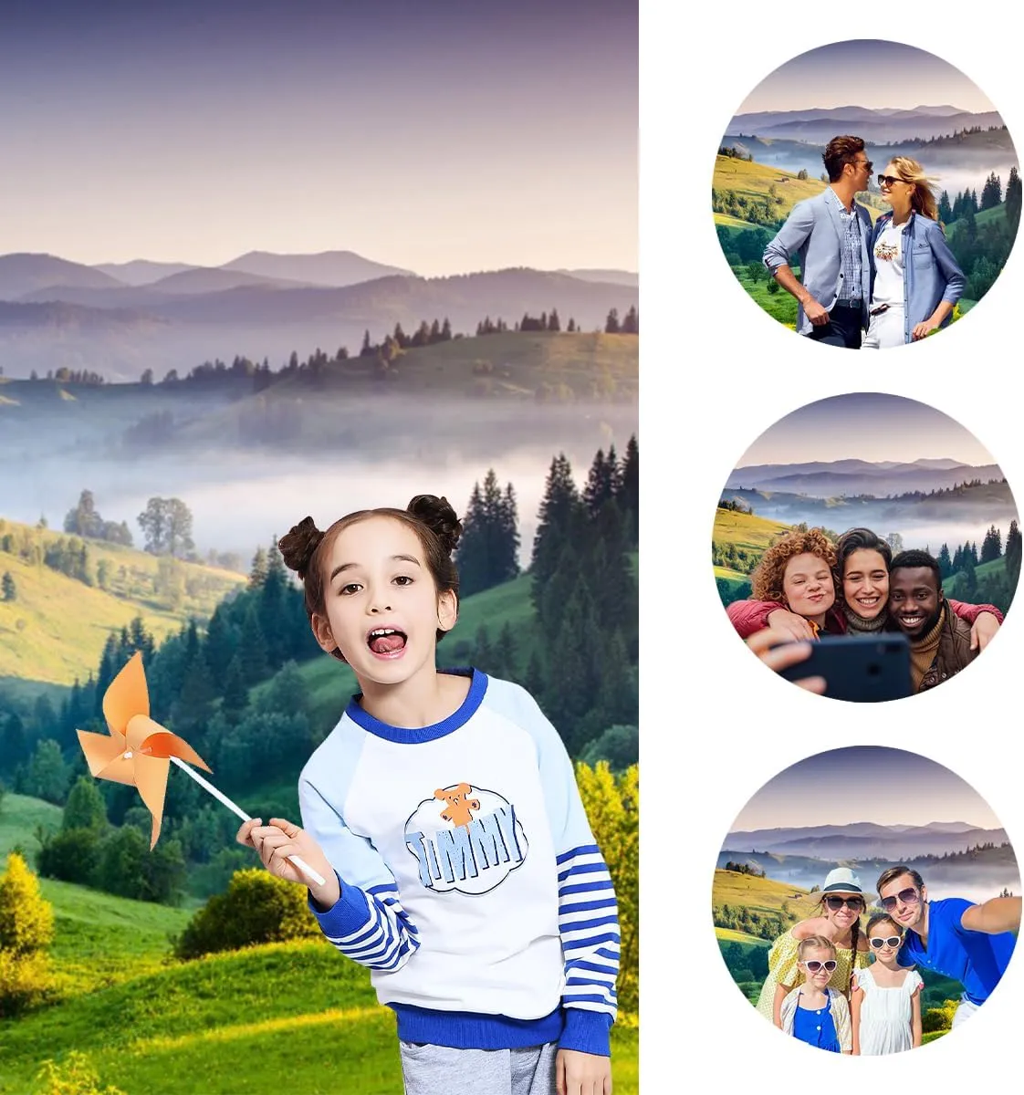 7x5ft Spring Mountain Backdrops Nature Green Trees on The Grassland Misty Sunlight Plants Forest Landscape Photography Background for Holiday Camping Hiking Outdoor Kids Adults Portraits