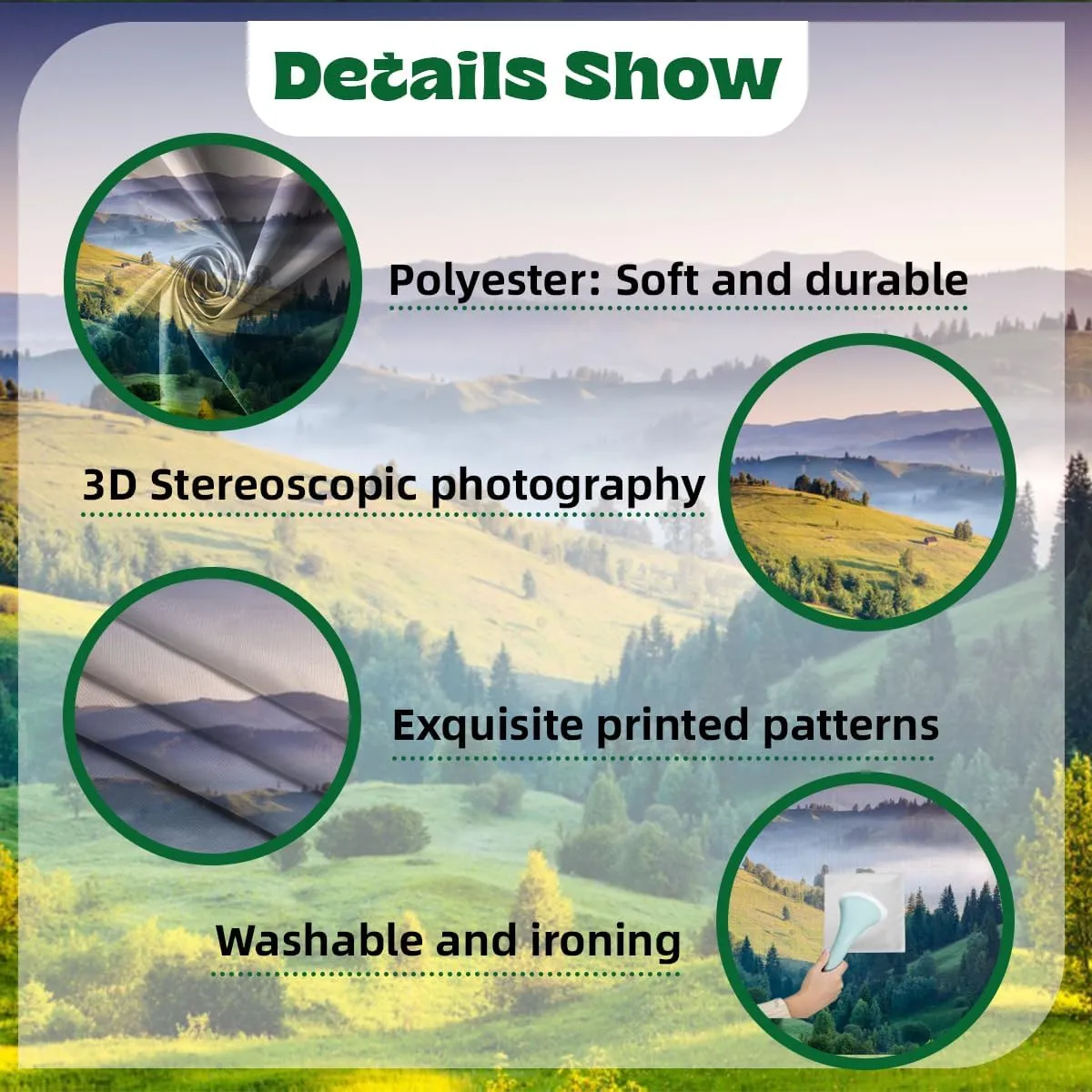 7x5ft Spring Mountain Backdrops Nature Green Trees on The Grassland Misty Sunlight Plants Forest Landscape Photography Background for Holiday Camping Hiking Outdoor Kids Adults Portraits