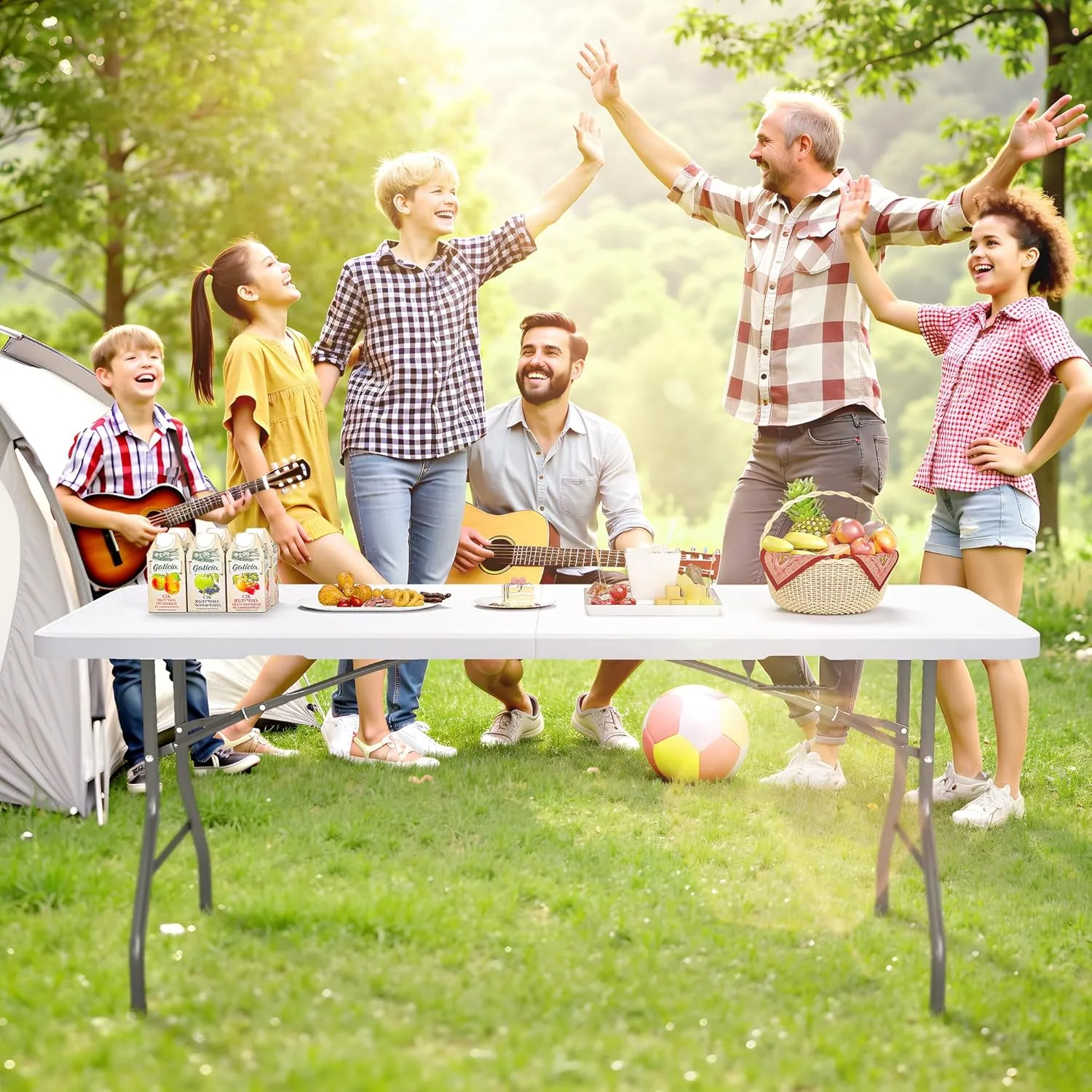 8ft Foldable Table - Portable Plastic Folding Table with Safety Locks, Lightweight & Durable for Parties, Dining, Weddings, Events, Picnics,Indoor & Outdoor Use (White, 8FT)
