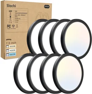8PACK LED Flush Mount Ceiling Light Fixture, 3000K-4000K-6500K & 100W Equivalent Modern Kitchen Ceiling Lamp 15W 1500Lm 7.5 Inch Closet Round Surface for Bathroom Laundry Bedroom Hallway, Black