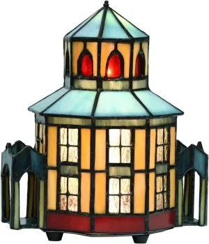 A0005 Tiffany Lighthouse Lamp Stained Glass LED Accent Table Lamp, Christmas Table Decorations for Living Room Tabletop Party, 6" W x 8" H, LED and Remote Control Included (Opera House)