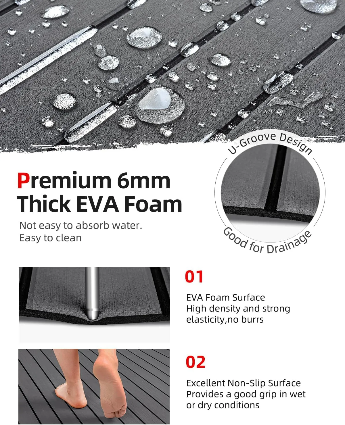 Abahub EVA Foam Boat Decking 96''x45.6''/36''/28.8''/24''/16.8'', 48''x16.8'' Self-Adhesive Faux Teak Marine Flooring Sheet Traction Pad for Boats Surfboard Swim Platform RV Floor