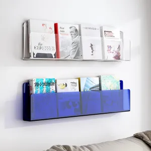 Acrylic Magazine Holder Blue Orange Green Black Clear, 2 Pack Wall Brochure Rack Book Shelf for Office/ Coffee Shop/ Waiting Room/ Home Display, File Organizer Vinyl Record Stand ( Color : Clear Blue