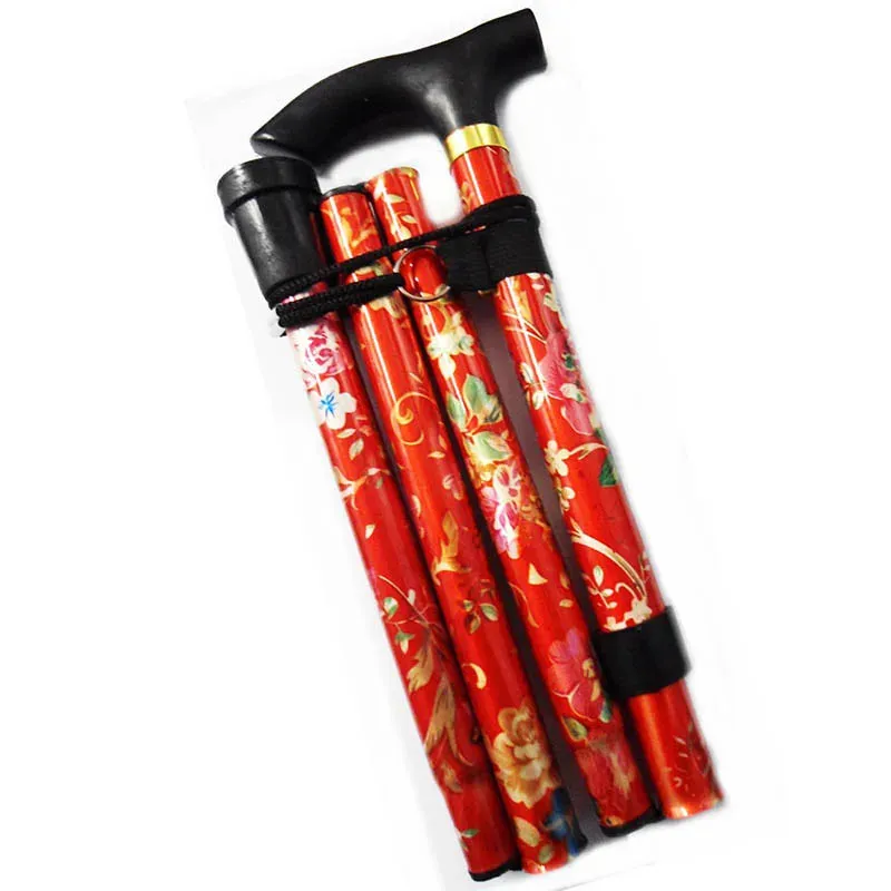 Adjustable Foldable Floral Metal Walking Stick - Lightweight and Telescopic