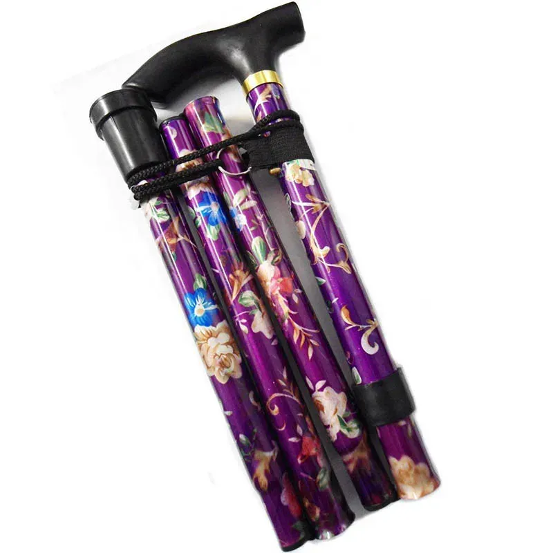 Adjustable Foldable Floral Metal Walking Stick - Lightweight and Telescopic