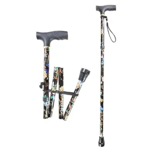 Adjustable Foldable Floral Metal Walking Stick - Lightweight and Telescopic