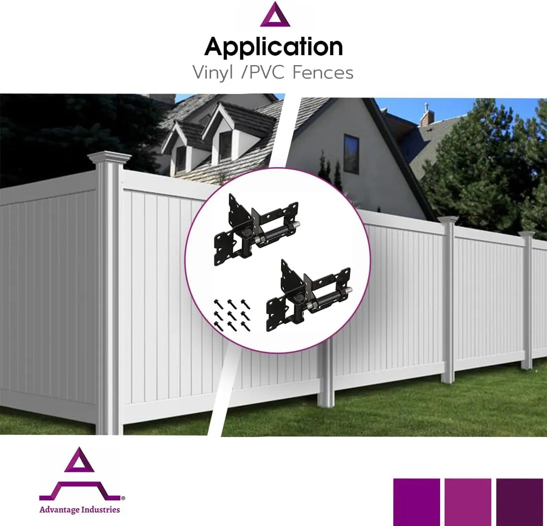 Advantage Industries Stainless-Steel Self-Closing Gate Hinge | Horizontal Adjustable | Heavy-Duty Enclosed Spring | Tight Hinge Tolerance | 2-Side Gate Attachment | Vinyl/PVC Gate (Pair) – Black
