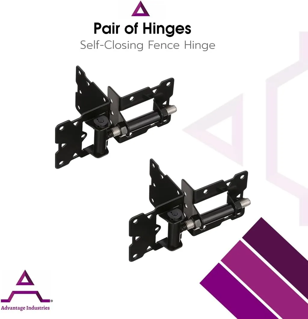 Advantage Industries Stainless-Steel Self-Closing Gate Hinge | Horizontal Adjustable | Heavy-Duty Enclosed Spring | Tight Hinge Tolerance | 2-Side Gate Attachment | Vinyl/PVC Gate (Pair) – Black